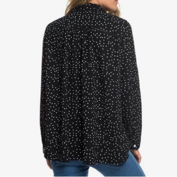 Roxy Urban Earth Long Sleeve Button Up Shirt in Black & White Polkadot - Picture 3 of 14